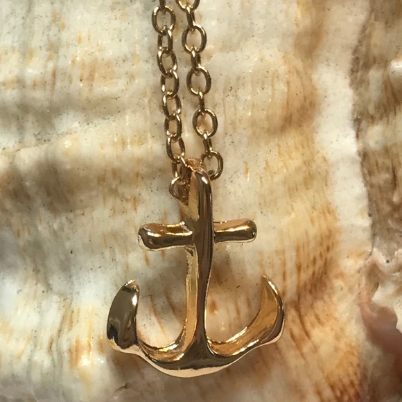 Shiny Yellow Gold Plated Anchor Necklace - Picture 4 of 4